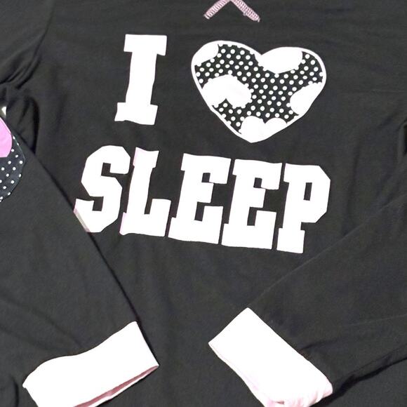 I Love Sleep Pajama Set - Long Sleeve Elbow Patch Top & Heart Dot Pants - Medium - Picture 6 of 16